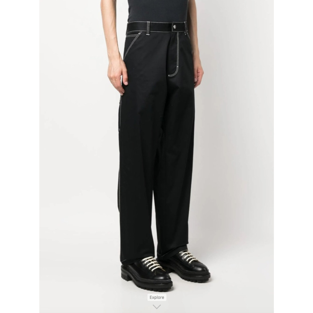 Prada Milano Pants Men 34x30 Black Contrast Stitch Lightweight Button Fly Modern